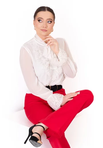 Pantalon evazat rosu corai