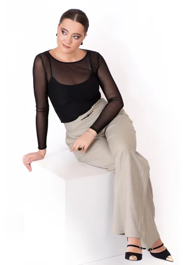 Pantalon green glacier din stofa pepit cu detaliu fin din pietre