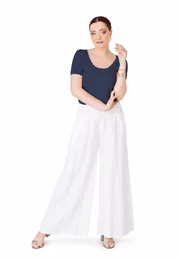Pantalon lejer din in alb cu talie elasticizata