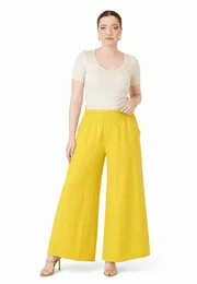 Pantalon lejer din in galben cu talie elasticizata