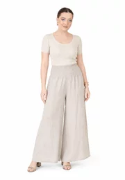 Pantalon lejer din in grej cu talie elasticizata