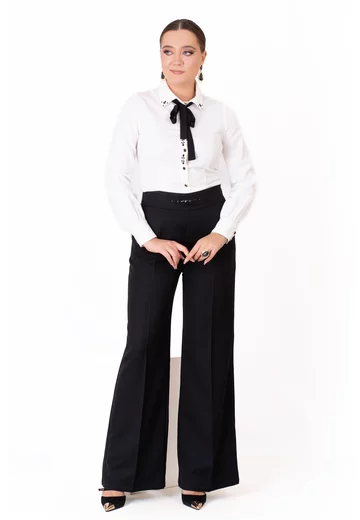 Pantalon palazzo accesorizat cu pietre