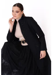 Pardesiu elegant precious din amestec lana cu broderie si pietre