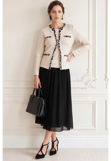 Jerseu cream din tricot glam cu contur abstract