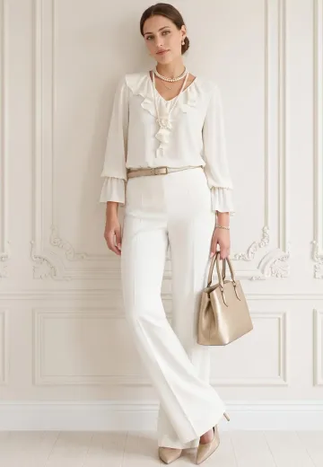 Pantalon drept elegant cream light