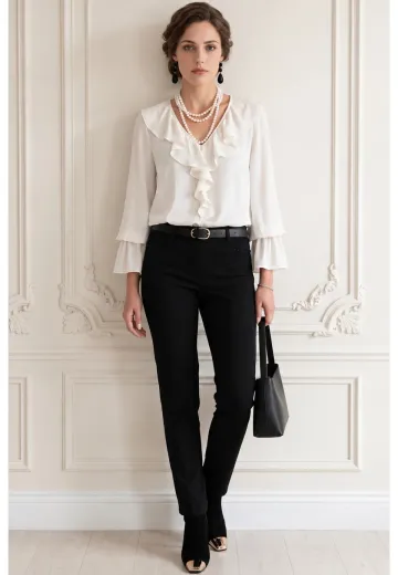 Pantalon elegant skinny strech din stofa cu elastan decorat cu strasuri pe buzunare