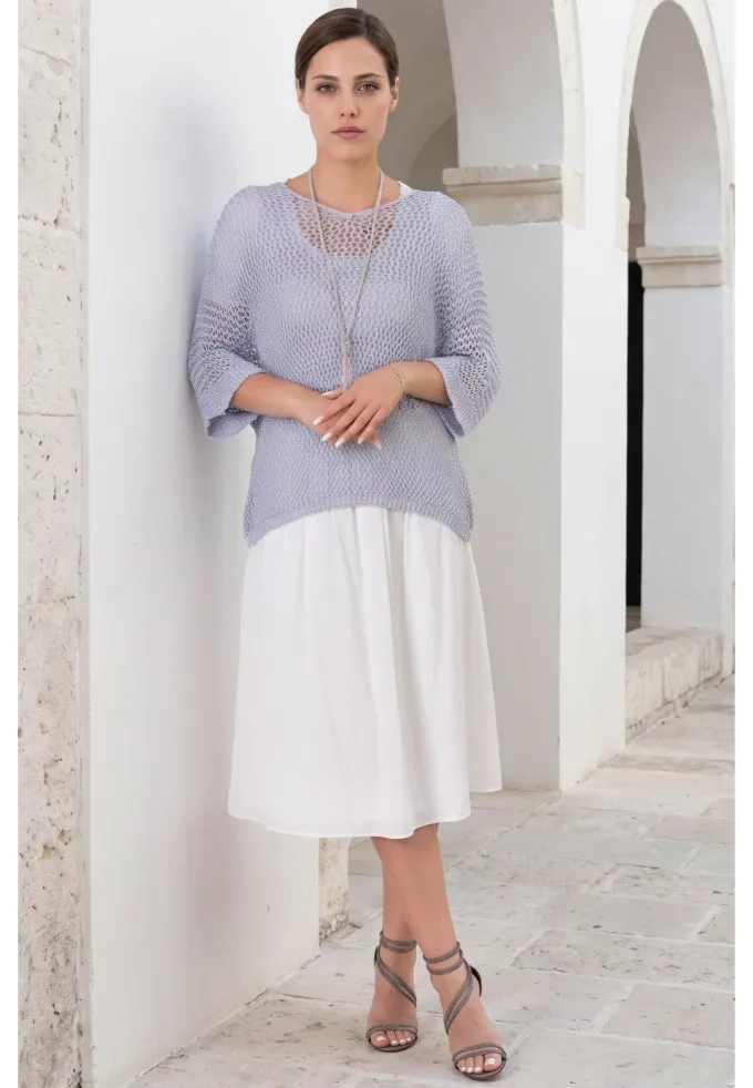 Bluza crosetata din macrame argintiu cu fir lurex