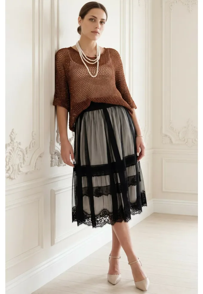 Bluza crosetata din macrame cupru cu fir lurex