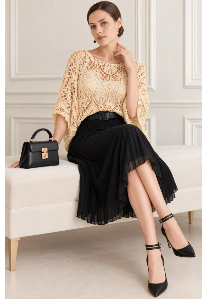 Bluza crosetata din macrame galbena cu fir lurex