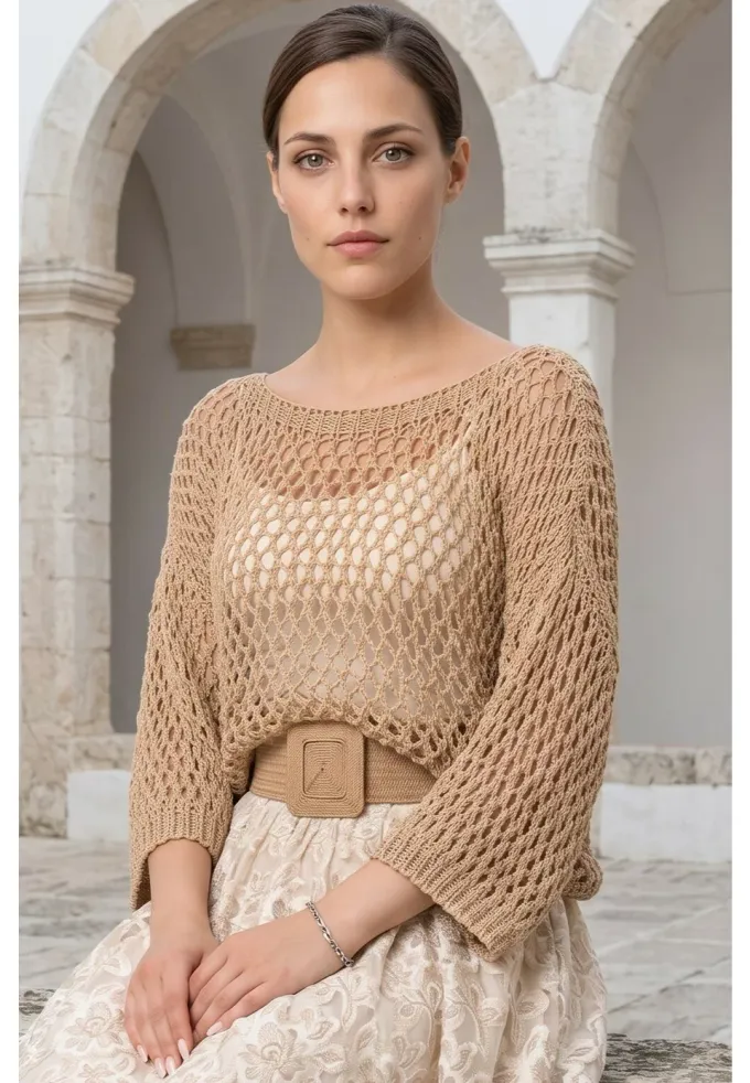 Bluza crosetata din macrame gold cu fir lurex