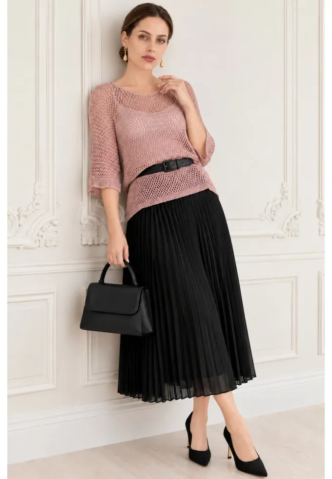 Bluza crosetata din macrame roz cu fir lurex