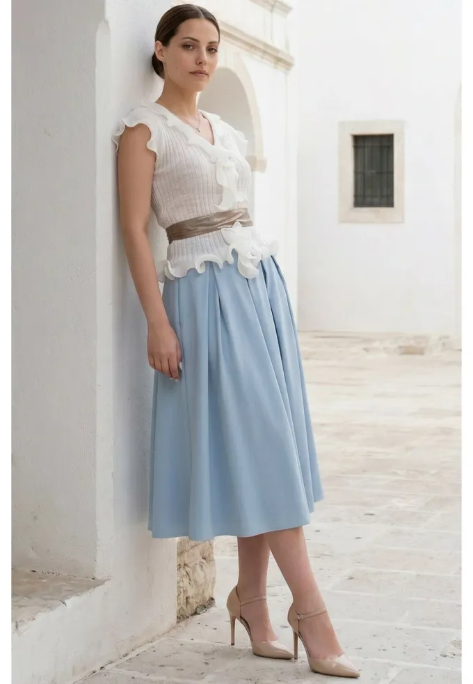 Fusta eleganta baby blue din stofa