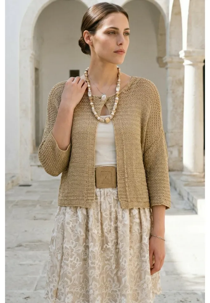 Jerseu crosetat din macrame gold cu fir lurex