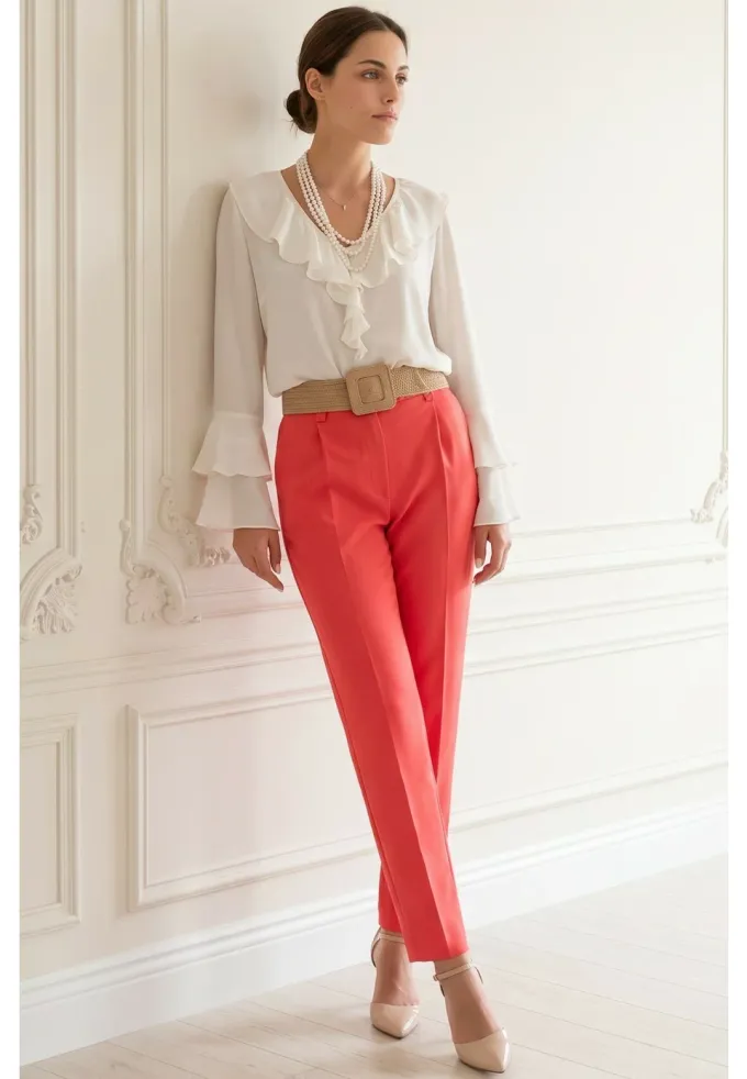 Pantalon din stofa business coral dream