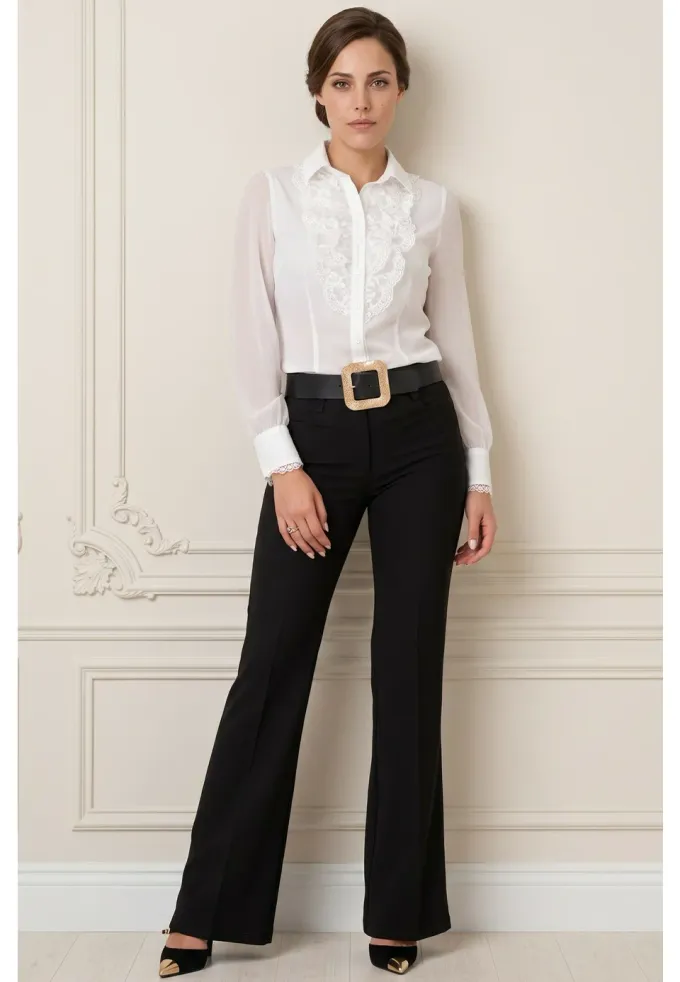 Pantalon din stofa cu elastan usor evazat