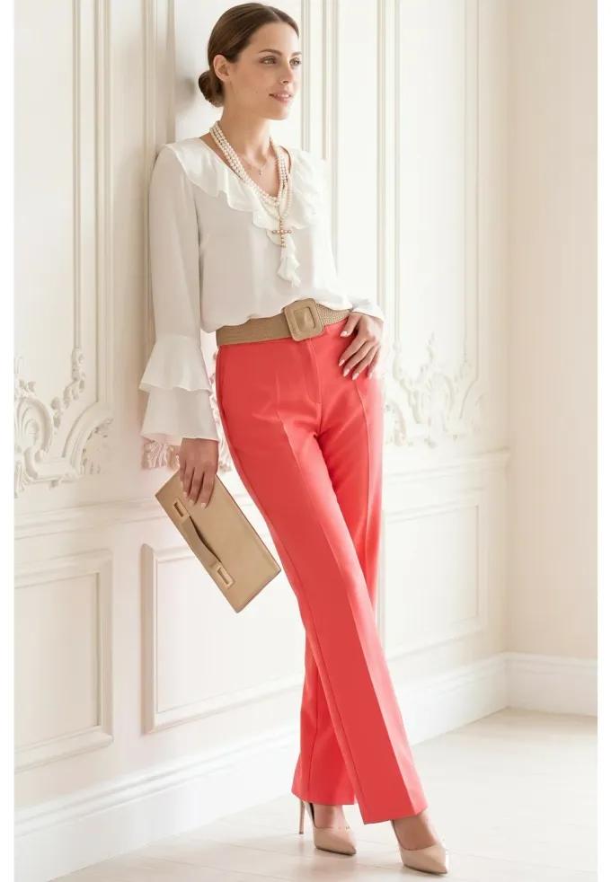 Pantalon drept din stofa coral dream