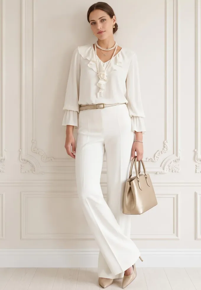 Pantalon drept elegant cream light