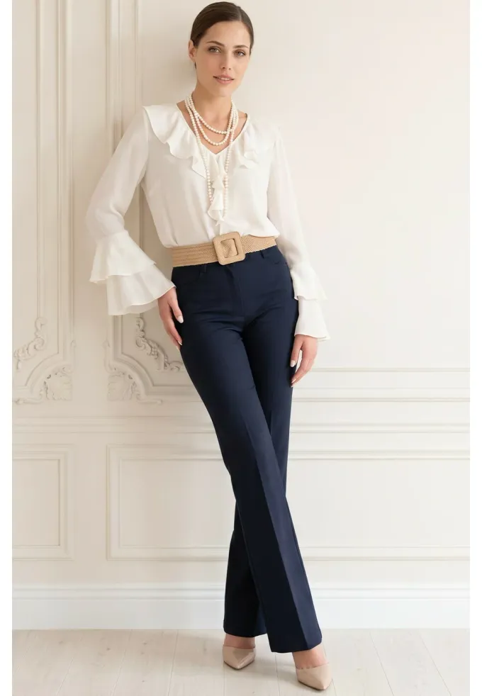 Pantalon drept essential chic din stofa cu elastan