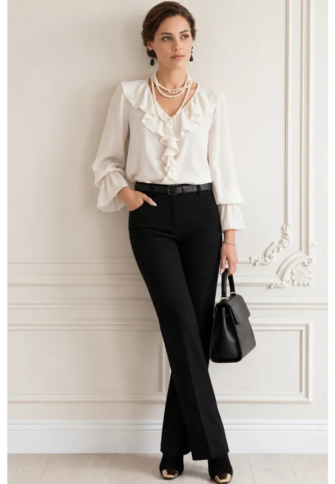 Pantalon elegant evazat din stofa cu elastan
