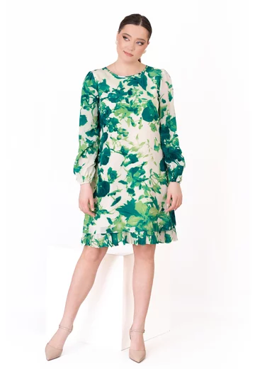 Rochie A line aqua green din vascoza cu print abstract