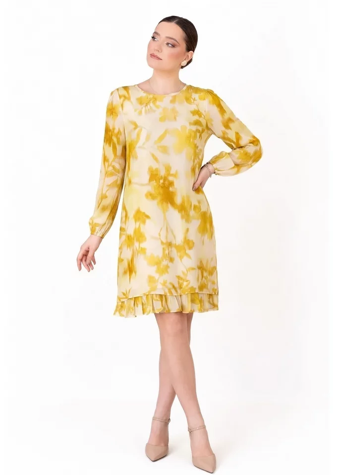 Rochie a line din vascoza soft vanilla cu print floral