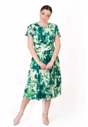 Rochie aqua green din vascoza cu talie drapata