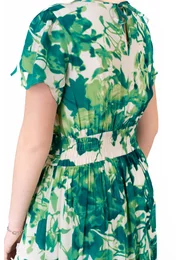 Rochie aqua green din vascoza cu talie drapata