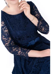 Rochie asimetrica din dantela macrame navy decorata cu funda