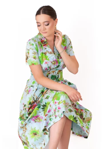 Rochie bloom garden din poplin imprimat cu detaliu tip volan