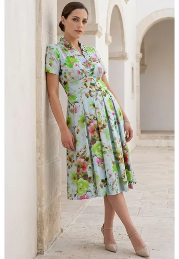 Rochie bloom garden din poplin imprimat cu detaliu tip volan