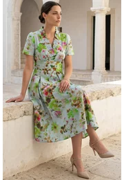 Rochie bloom garden din poplin imprimat cu detaliu tip volan