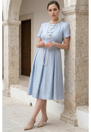 Rochie blue sky little bow din organza satinata