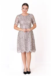 Rochie cocktail celestial grace din dantela peliculizata gri argintiu