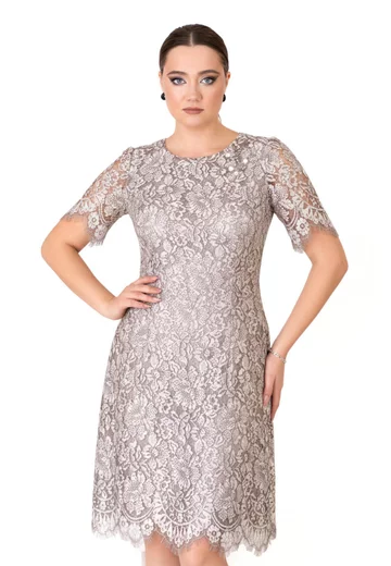 Rochie cocktail celestial grace din dantela peliculizata gri argintiu