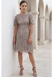 Rochie cocktail celestial grace din dantela peliculizata gri argintiu