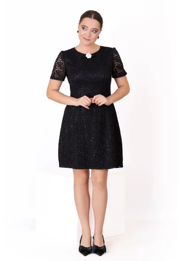Rochie cocktail lace noir tip lampion din dantela macrame ghipur