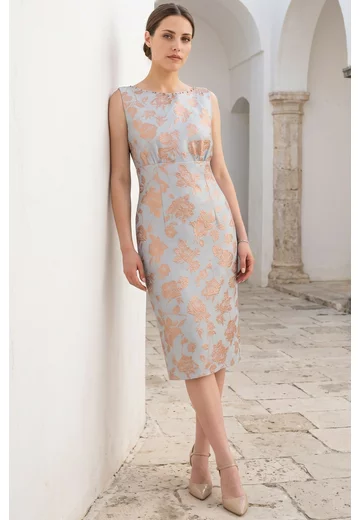 Rochie conica de gala french blue din jaquard grofat