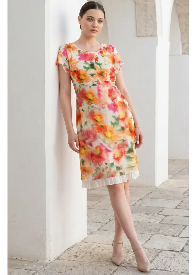 Rochie conica de vara color fusion din vascoza creponata