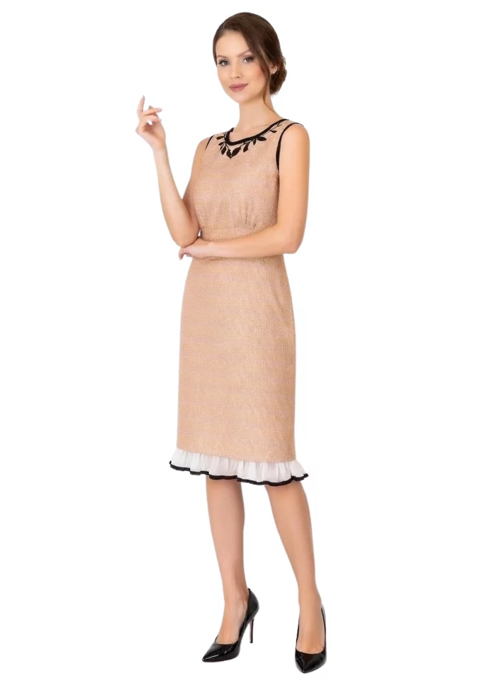 Rochie conica elegant din tweed crem orange