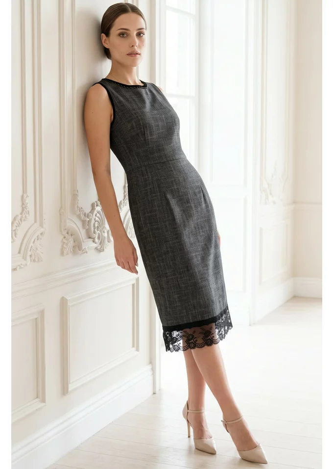 Rochie conica soft onix decorata cu perle negre