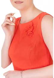 Rochie coral din in cu floare ton in ton