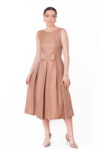 Rochie couper rose din organza satinata decorata cu funda