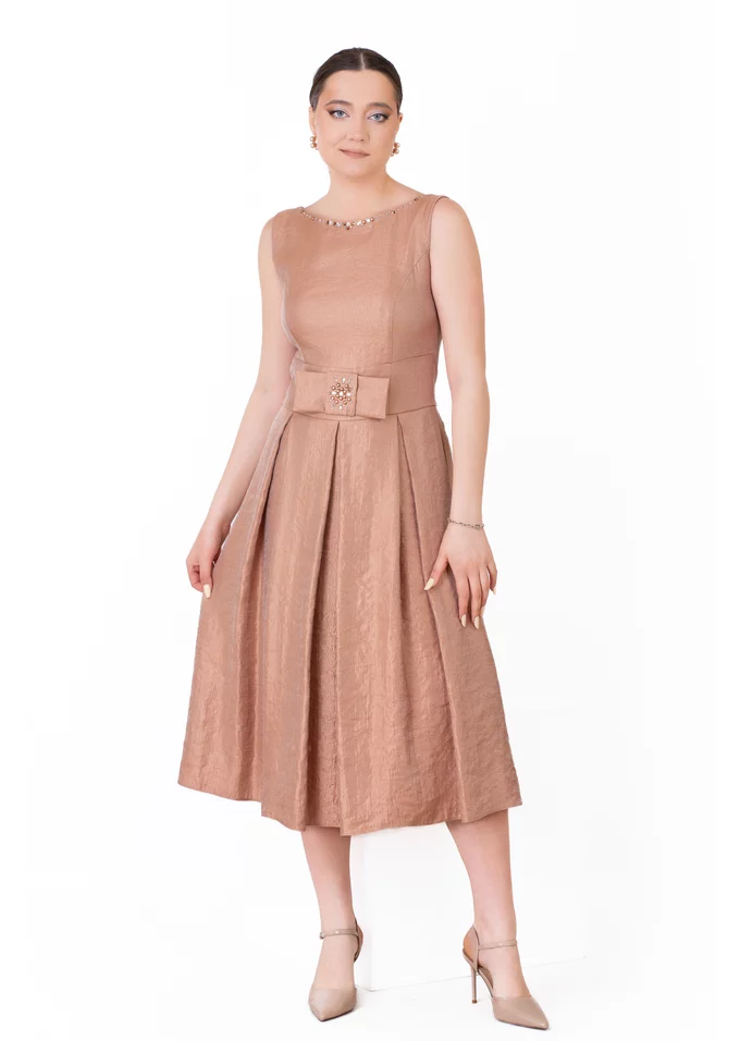 Rochie couper rose din organza satinata decorata cu funda