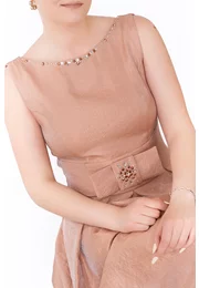 Rochie couper rose din organza satinata decorata cu funda
