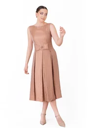 Rochie couper rose din organza satinata decorata cu funda