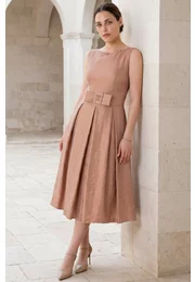 Rochie couper rose din organza satinata decorata cu funda