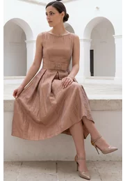 Rochie couper rose din organza satinata decorata cu funda