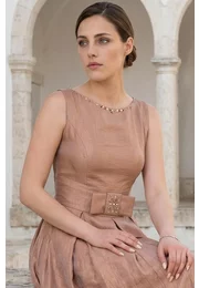 Rochie couper rose din organza satinata decorata cu funda