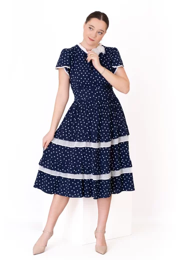 Rochie cream dots din vascoza cu detalii fine crem