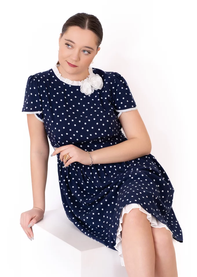 Rochie cream dots din vascoza cu detalii florale